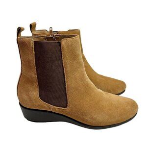 Aerosoles Alisa Tan Leather Suede Wedge chelsea Ankle Boots Size 7.5 booties